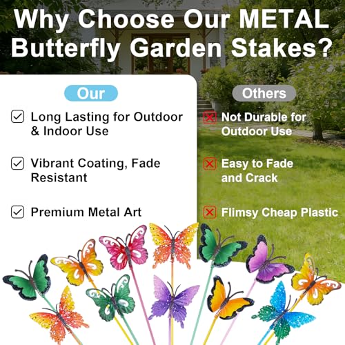 hogardeck Garden Decor for Outside, Set of 20 Metal Butterfly Decorative Garden Stakes for Spring Decor, Yard Art Garden Decorations for Outdoor Lawn Pathway Patio - Image 5
