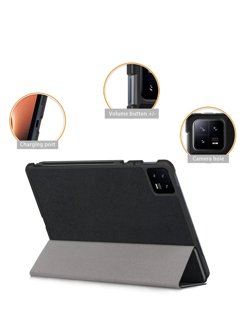 Excefore Case for Xiaomi Pad 6 / Pad 6 Pro, Slim Stand Hard Back Shell Cover with Auto Wake and Sleep, Tri fold Slim Lightweight Hard Shell Smart Protective Cover, Black, 11 inch - Image 4