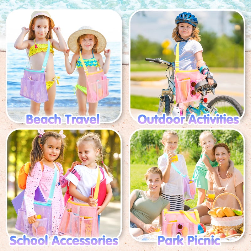 Tagitary Beach Toys Mesh Beach Bags with Zipper, Kids Pool Sand Toys Seashell Crossbody for Boys and Girls Summer Vacation Essentials - Image 5