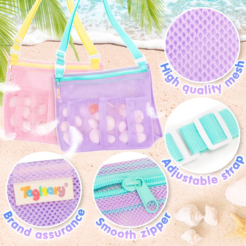 Tagitary Beach Toys Mesh Beach Bags with Zipper, Kids Pool Sand Toys Seashell Crossbody for Boys and Girls Summer Vacation Essentials - Image 4