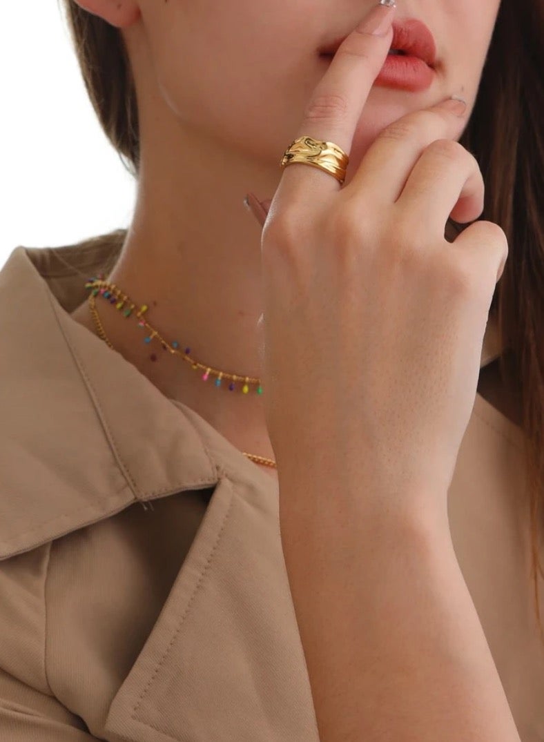 إيكوال خاتم نسائي أنيق من الاستانلس ستيل مطلي باللون الذهبي بمقاس موحد - Image 2