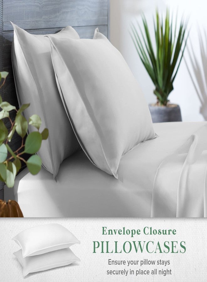 Stylinen طقم ملاءات سرير ستايلينين 100% عضوي برائحة الأوكالبتوس، مقاس كينج، 4 قطع، تينسل ليوسيل، ناعم كالحرير، يسمح بمرور الهواء، جيوب عميقة 16 بوصة، ملاءة مثبتة واحدة، ملاءة مسطحة واحدة، غطاءا وسادة (كينج، أبيض). - Image 5