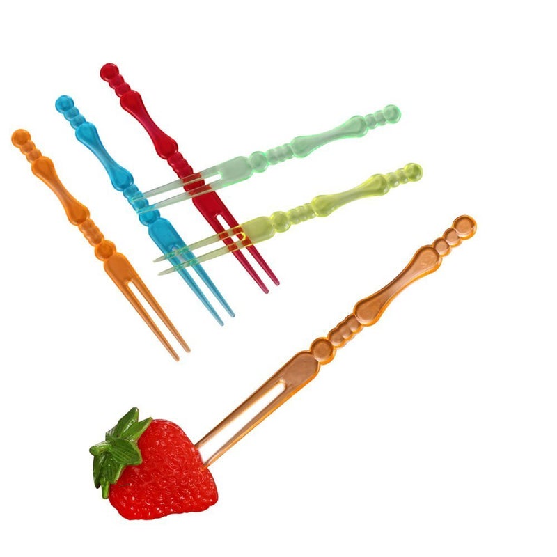 400PCS Disposable 4 Plastic Cocktail Picks Fruit Forks Cocktail Sticks Party Supplies Plates Picks Cake Forks Dessert Forks Multicolor