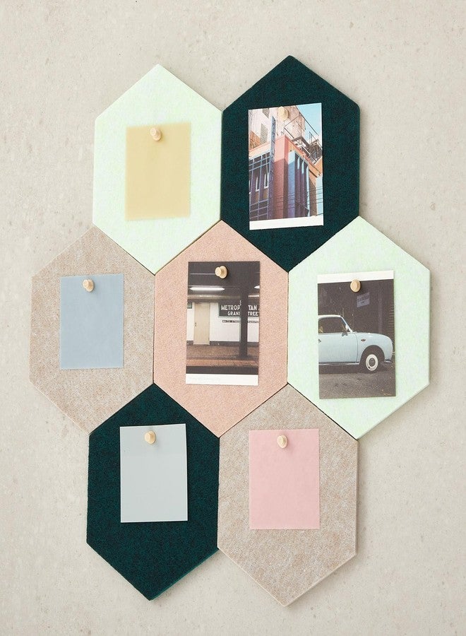 Mindsoft 16 Pcs Hexagon Cork Board for Walls with 50 Wooden Push Pins 6.7 x 5.9 in Felt Bulletin Board Tiles Notice Self Adhesive Hanging Pin Board for Home Photo Office Memo Note (Fresh Colors) - Image 4