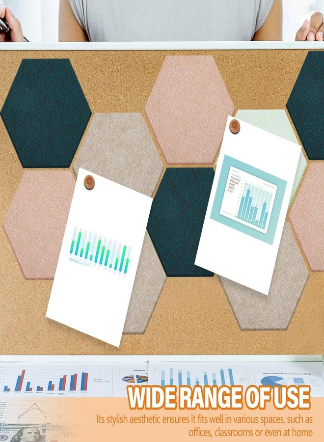 Mindsoft 16 Pcs Hexagon Cork Board for Walls with 50 Wooden Push Pins 6.7 x 5.9 in Felt Bulletin Board Tiles Notice Self Adhesive Hanging Pin Board for Home Photo Office Memo Note (Fresh Colors) - Image 5