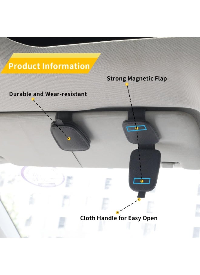 Chabeia 2 Packs Leather Sunglasses Holders for Car Visor, Magnetic Sunglasses Holder ,Ticket Card Clip,Car Visor Accessories ,Glasses Eyeglass Hanger Clip , Car Glasses Holder, Ticket Business Card Clip, Eyeglasses Mount, Fit for Most Vehicles-Black  - Image 4