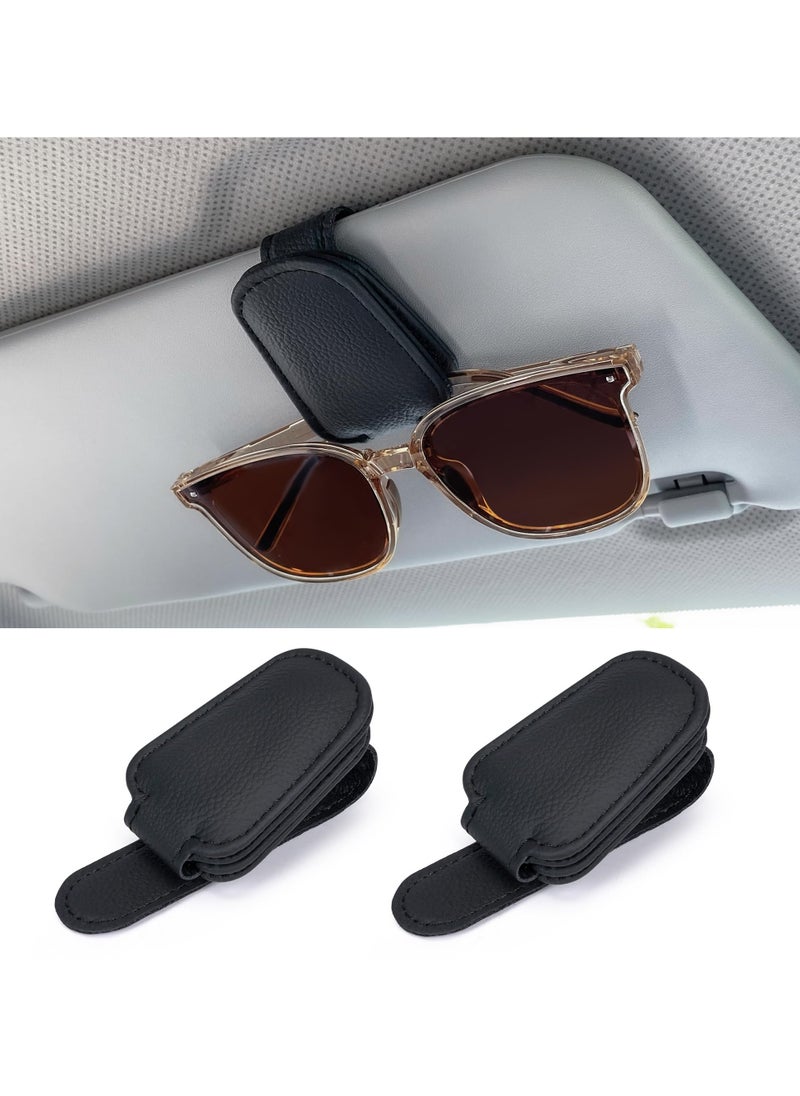 Chabeia 2 Packs Leather Sunglasses Holders for Car Visor, Magnetic Sunglasses Holder ,Ticket Card Clip,Car Visor Accessories ,Glasses Eyeglass Hanger Clip , Car Glasses Holder, Ticket Business Card Clip, Eyeglasses Mount, Fit for Most Vehicles-Black  - Image 1