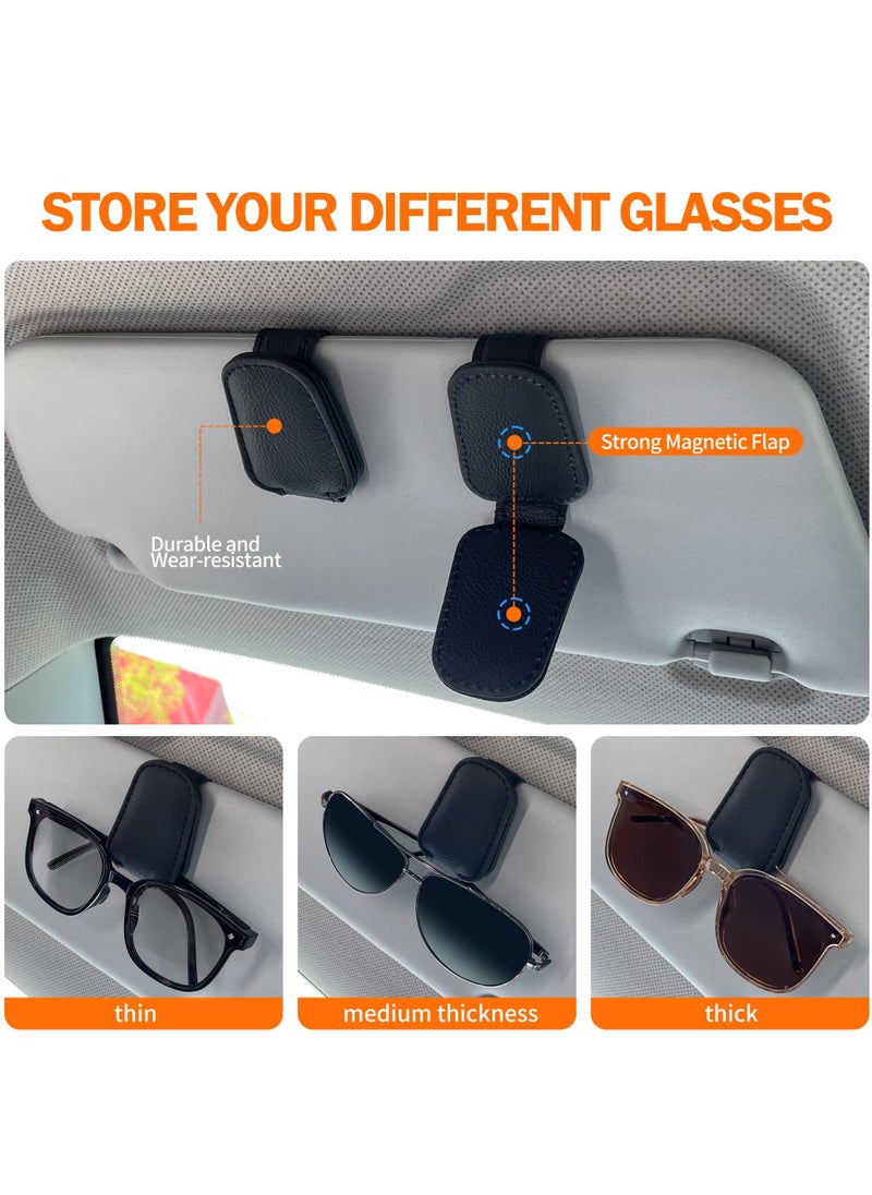 Chabeia 2 Packs Leather Sunglasses Holders for Car Visor, Magnetic Sunglasses Holder ,Ticket Card Clip,Car Visor Accessories ,Glasses Eyeglass Hanger Clip , Car Glasses Holder, Ticket Business Card Clip, Eyeglasses Mount, Fit for Most Vehicles-Black  - Image 2