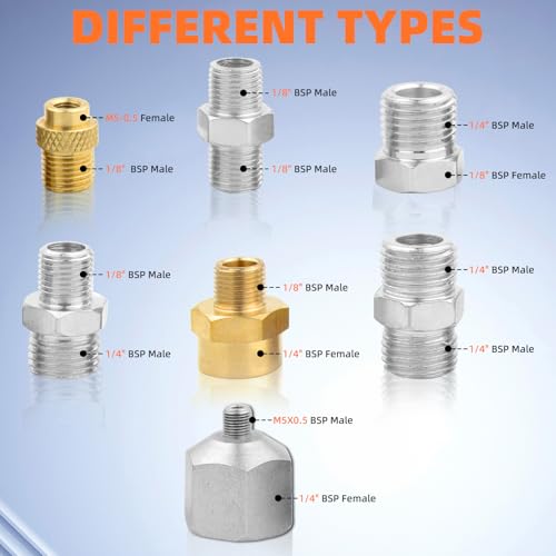 OPHIR 7 Pieces Airbrush Adapter, Professional Airbrush Hose Adapter 1/4 to 1/8, Airbrush Fittings Airbrush Connector for Air Brush Hose, Airbrush Compressor Adapter Kit Gold and Silver - Image 4