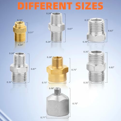 OPHIR 7 Pieces Airbrush Adapter, Professional Airbrush Hose Adapter 1/4 to 1/8, Airbrush Fittings Airbrush Connector for Air Brush Hose, Airbrush Compressor Adapter Kit Gold and Silver - Image 5