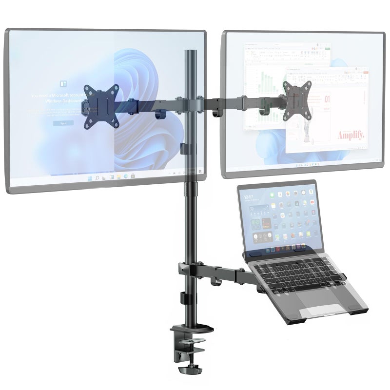 IMtKotW Dual Monitor Stand and Laptop Mount Fit Two 17 to 32 Inch Monitor and 10 to 17 Inch Laptop,Extra Tall Adjustable Stand,19.8 lbs Weight Capacity per Arm,Black - Image 1