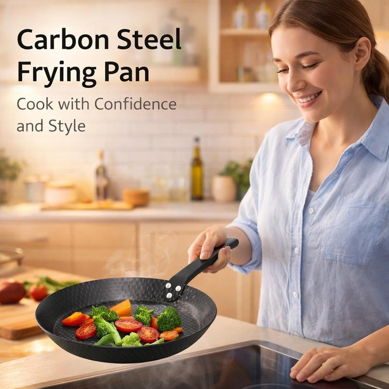Carbon Steel Skillet Nonstick Frying Pan 28cm 11.0in, Smokeless Design, Comfortable Grip - Even Heat Distribution, Multifunctional for Indoor and Outdoor Cooking (28cm) - Image 4