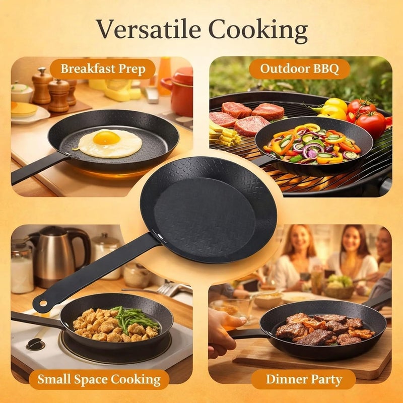 Carbon Steel Skillet Nonstick Frying Pan 28cm 11.0in, Smokeless Design, Comfortable Grip - Even Heat Distribution, Multifunctional for Indoor and Outdoor Cooking (28cm) - Image 3