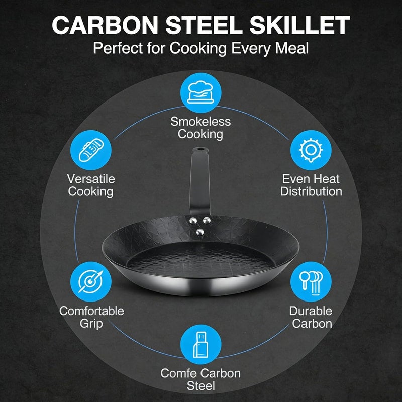 Carbon Steel Skillet Nonstick Frying Pan 28cm 11.0in, Smokeless Design, Comfortable Grip - Even Heat Distribution, Multifunctional for Indoor and Outdoor Cooking (28cm) - Image 5