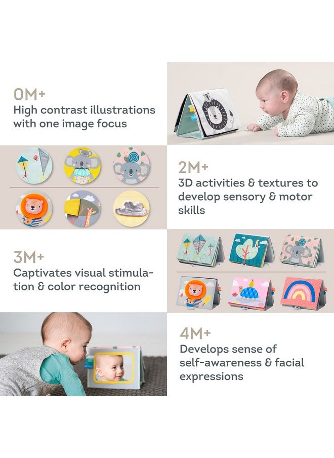 Taf Toys A Set of 2 Tummy Time Toys High Contrast Baby Book Crinkle Books for Babies Infant Tummy-time Soft Crinkle Activity Book with Huge Baby Safe Mirror, 3D Activities, Textures and a Soft Baby Teether  - Image 4