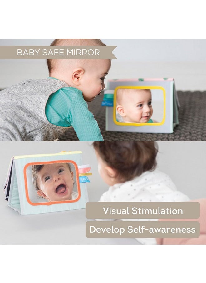Taf Toys A Set of 2 Tummy Time Toys High Contrast Baby Book Crinkle Books for Babies Infant Tummy-time Soft Crinkle Activity Book with Huge Baby Safe Mirror, 3D Activities, Textures and a Soft Baby Teether  - Image 3