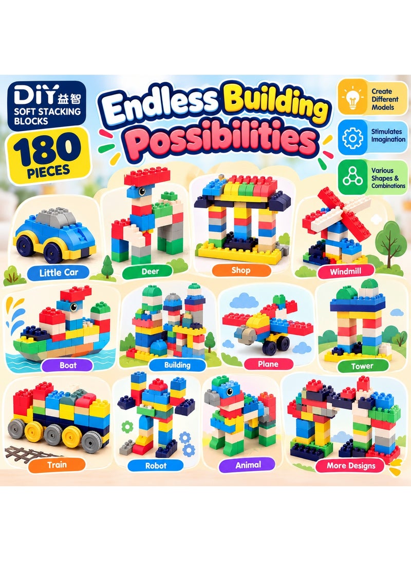 Diy 180-Piece Soft Flexible Building Blocks – Safe Silicone Construction Toy – Learning, Creativity & Fine Motor Skills - Image 4