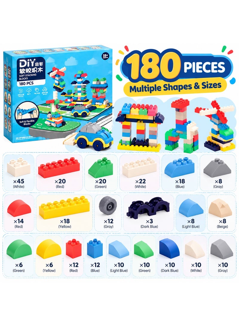 Diy 180-Piece Soft Flexible Building Blocks – Safe Silicone Construction Toy – Learning, Creativity & Fine Motor Skills - Image 3