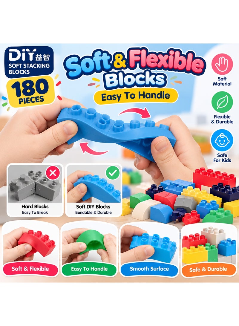 Diy 180-Piece Soft Flexible Building Blocks – Safe Silicone Construction Toy – Learning, Creativity & Fine Motor Skills - Image 5