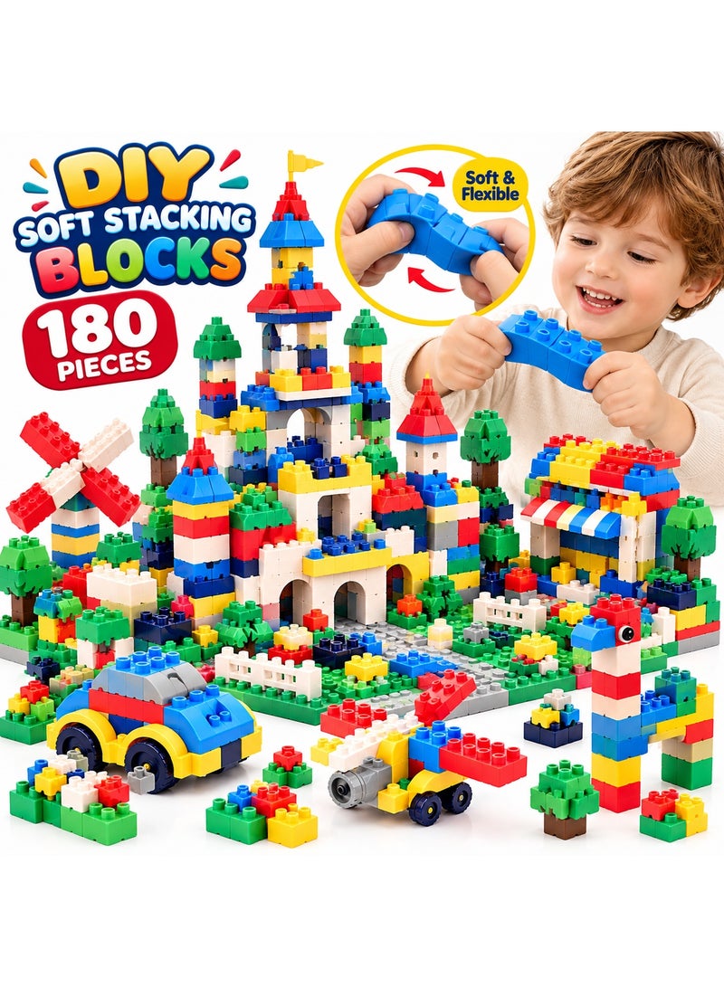 Diy 180-Piece Soft Flexible Building Blocks – Safe Silicone Construction Toy – Learning, Creativity & Fine Motor Skills - Image 2