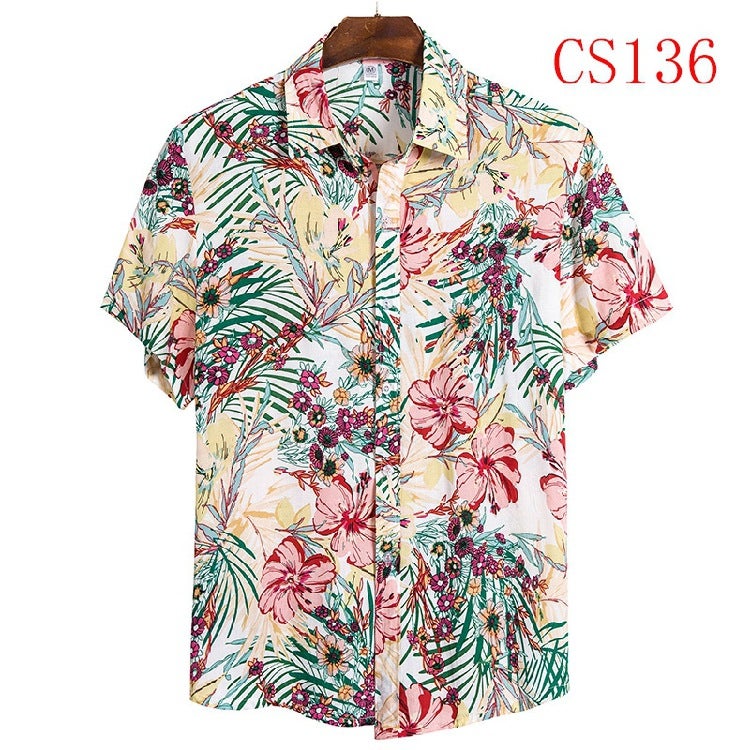 Explosions 2020 New Foreign Trade Source Hawaiian Style US Size Printed Short Sleeve Shirt Men's Casual T-Shirt - Image 1