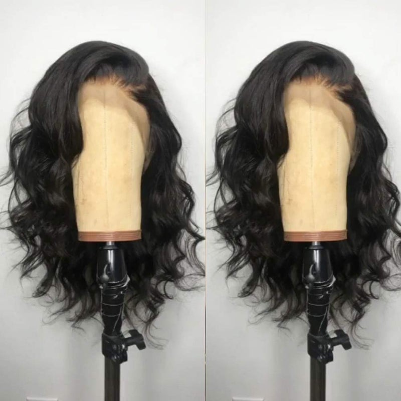 ANDRIA Hair Short Bob Lace Front Wigs Glueless Natural Wave Synthetic Heat Resistant Fiber Hair Wig With Baby Hair For Black Women 16 Inch Black Wavy Wigs