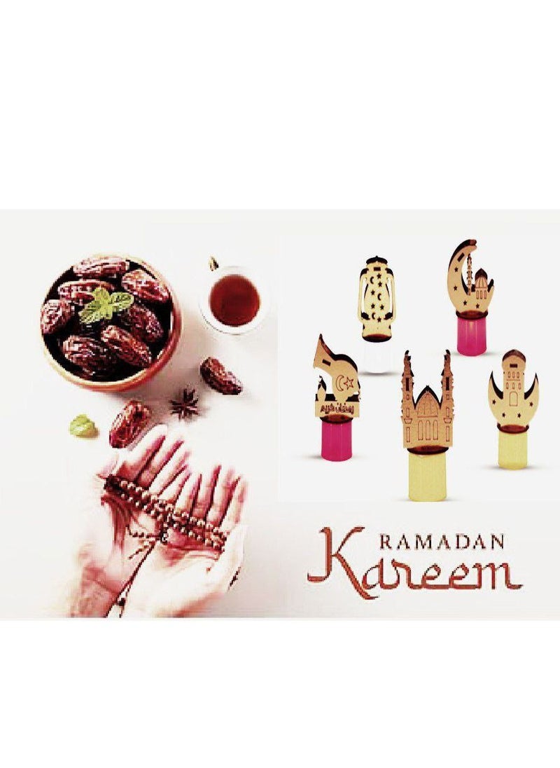 ماركة غير محددة رمضان مبارك شموع اضاءة ديكورية (اعمال خشبية) - 5 قطع  - Image 5