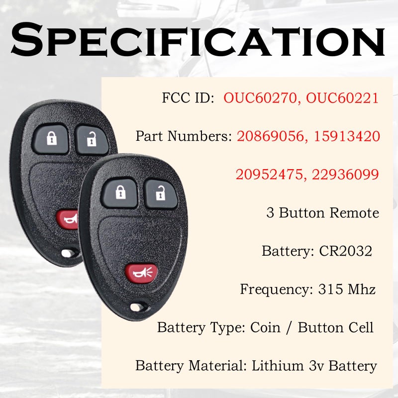 SUPALAND Remote Key Fob Replacement Fits for Chevy Silverado 1500 2500 Tahoe Suburban Avalanche Equinox GMC Sierra Acadia Yukon XL 2007 2008 2009 2010 2011 2012 2013 Express Traverse Keyless Entry Control - Image 2
