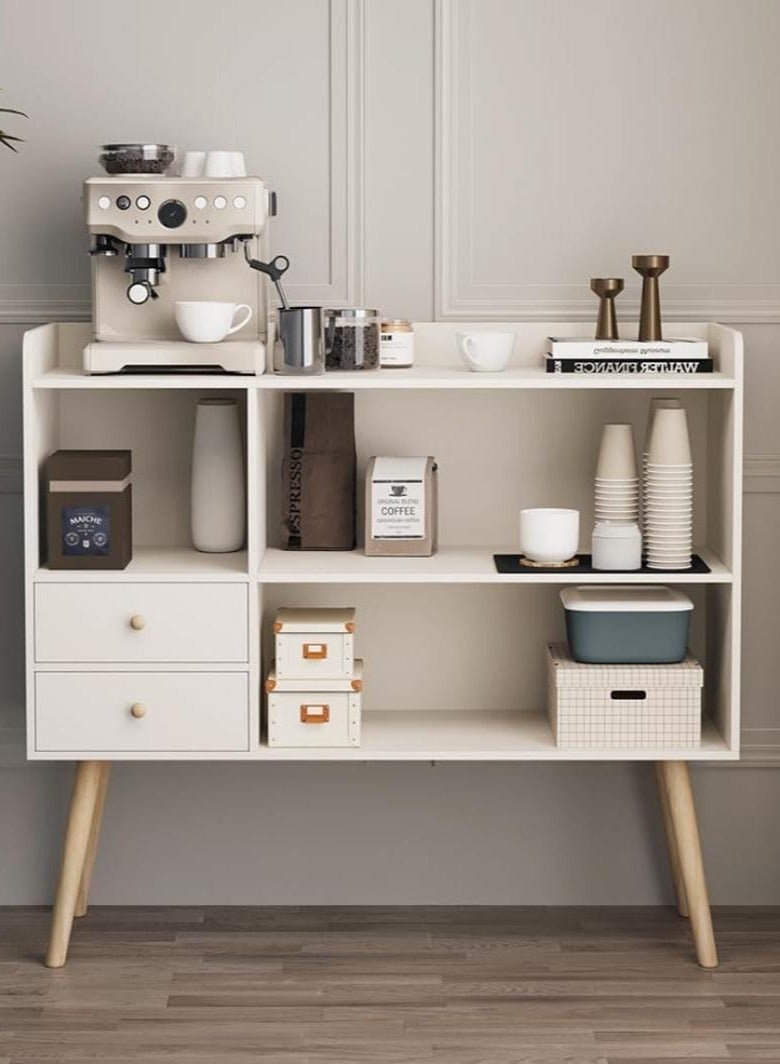 EXPERT Distinctive and stylish coffee corner, coffee cabinet with large surface, open shelves and 2 storage drawers 100x35x90 cm for living room or office white-EI-210 - Image 1