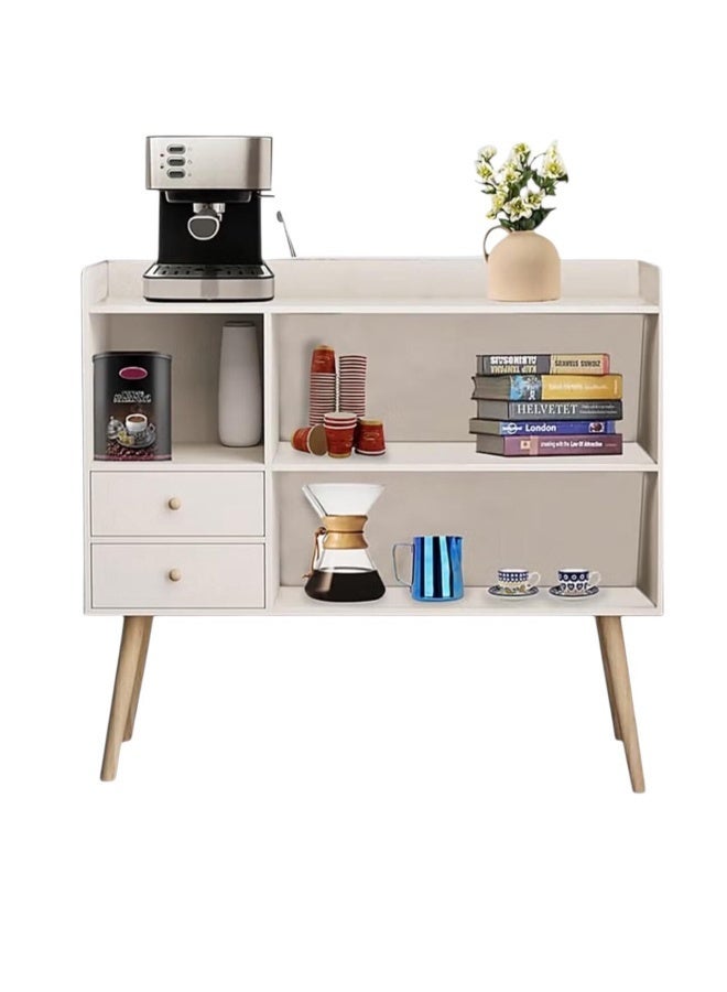 EXPERT Distinctive and stylish coffee corner, coffee cabinet with large surface, open shelves and 2 storage drawers 100x35x90 cm for living room or office white-EI-210 - Image 1