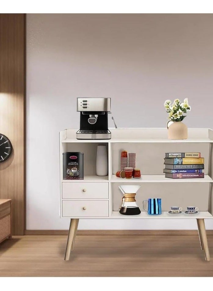 EXPERT Distinctive and stylish coffee corner, coffee cabinet with large surface, open shelves and 2 storage drawers 100x35x90 cm for living room or office white-EI-210 - Image 5