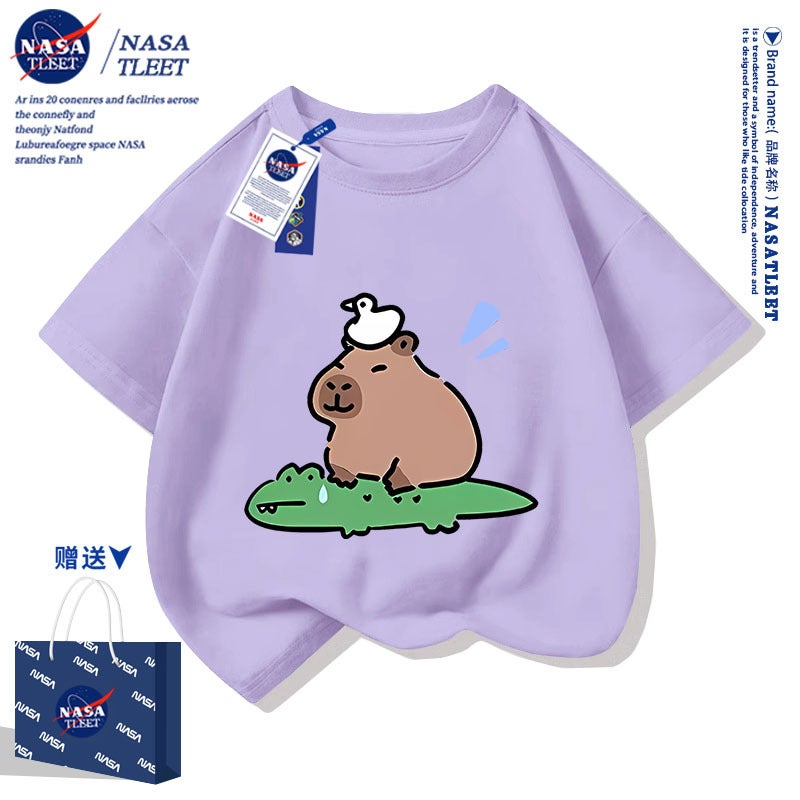 Nasa Co-Brand Cartoon Cuppibala Cotton Short-Sleeved New Simple All-Match Crew Neck Top Fashionable T-Shirt - Image 1