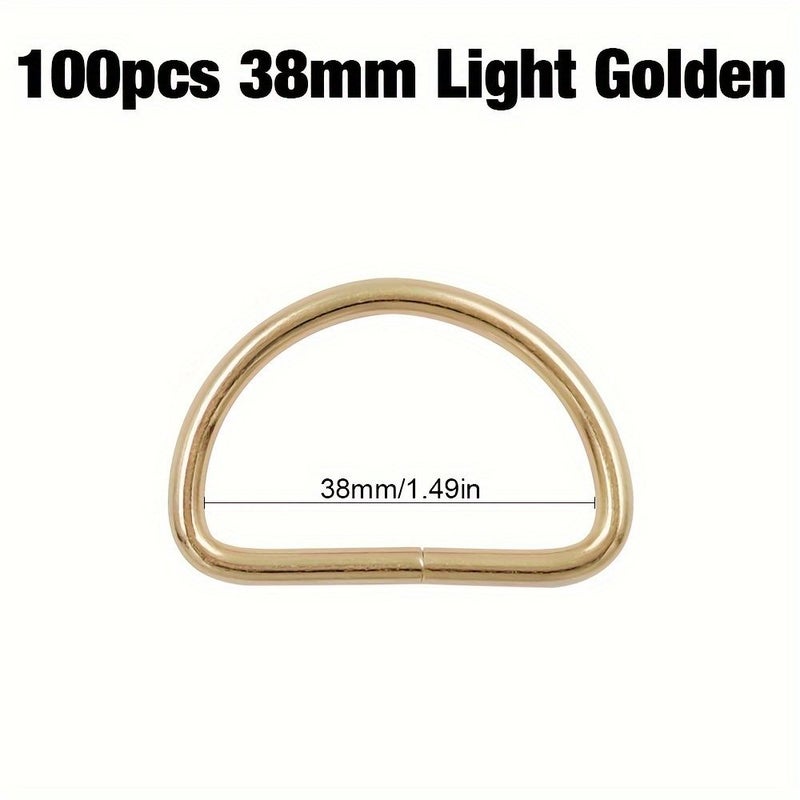 100 Pcs Light Golden 38mm Metal D Buckle - Image 1
