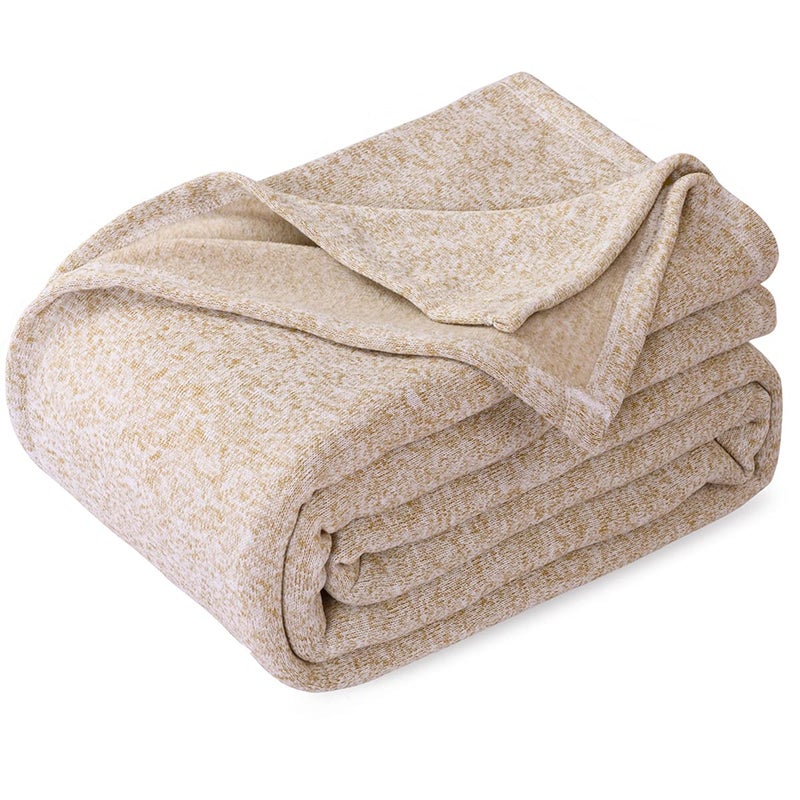 KAWAHOME KAWAHOME Summer Sweatshirt Blanket Jersey Blanket for Bed Breathable Couch Thin Knit Blanket Lightweight Throw Hot Sleeper (50x60 Inches)- Camel  - Image 3