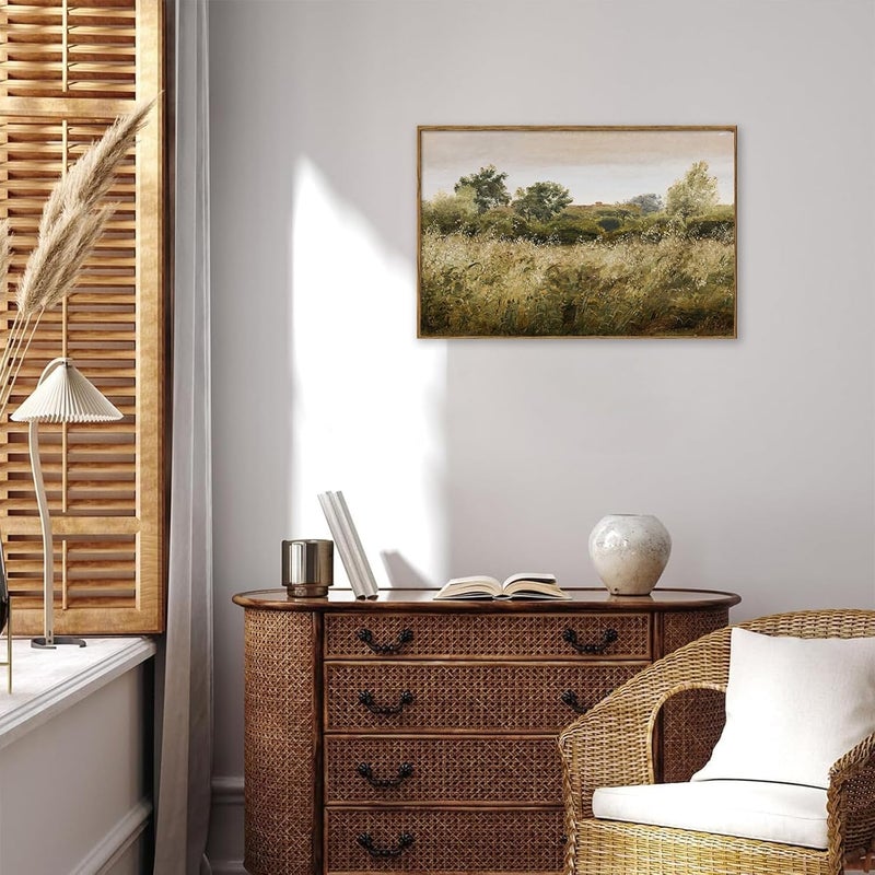 KBKBART Framed Canvas Wall Art, Vintage Meadow Landscape Wall Art Prints, Retro Country Wildflower Field Farmhouse Wall Decor Ready To Hang for Bedroom, Bathroom, Living Room, Kitchen, Vintage Room - Image 4