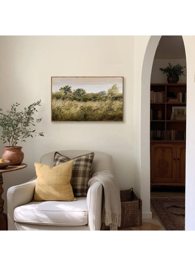 KBKBART Framed Canvas Wall Art, Vintage Meadow Landscape Wall Art Prints, Retro Country Wildflower Field Farmhouse Wall Decor Ready To Hang for Bedroom, Bathroom, Living Room, Kitchen, Vintage Room - Image 5