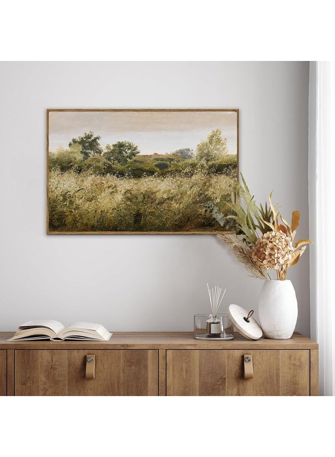 KBKBART Framed Canvas Wall Art, Vintage Meadow Landscape Wall Art Prints, Retro Country Wildflower Field Farmhouse Wall Decor Ready To Hang for Bedroom, Bathroom, Living Room, Kitchen, Vintage Room - Image 3