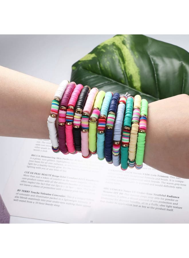 Florideco 10-12 Pcs Heishi Bracelet Clay Disc Bracelet for Women Rainbow Polymer Clay Fruit Flower Beaded Bracelet Stackable Surfer Stretch Cord Bracelets Summer Beach Jewelry - Image 5