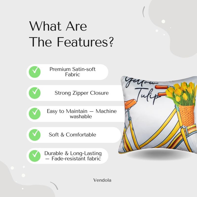 Vendola Decorative Satin Sofa Cushion Covers Set of 5, 18 inch x 18 inch, Sofa Cushion Pilow Cover, Yellow and White, Zipper Closure (Golden Glow, 18X18 Inches) - Image 2