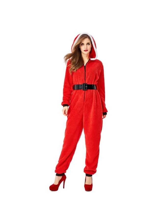 NIBEMINENT Adult women's red Christmas hooded one-piece pants Santa Claus Carnival party costume - Image 1