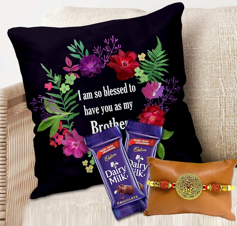 Midiron Rakhi Gift for Brother Rakhi Combo Pack of Brother Cushion with Rakhi Chocolate Gift for Brother Rakhi Gift Set Gift for Rakhi IZ21Rakhi17CU16DairyMilk2DTBrother457