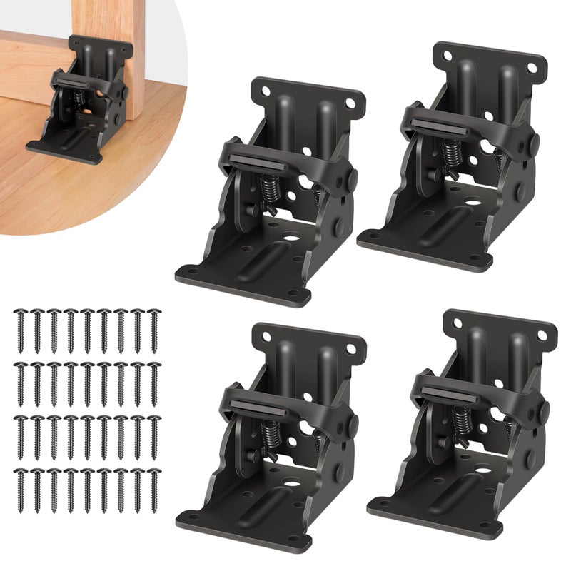 Spiglamm 4 Pack Folding Brackets, Self-Lock Hinge with Screws for Folding Table Legs, Lock Extension Support Bracket Bed Legs, Black - Image 1