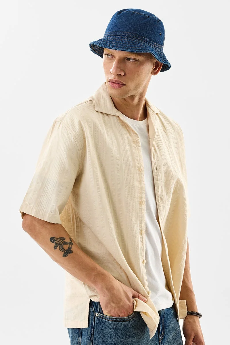 SNITCH Textured Box Fit Cuban Collar 100% Cotton Shirt