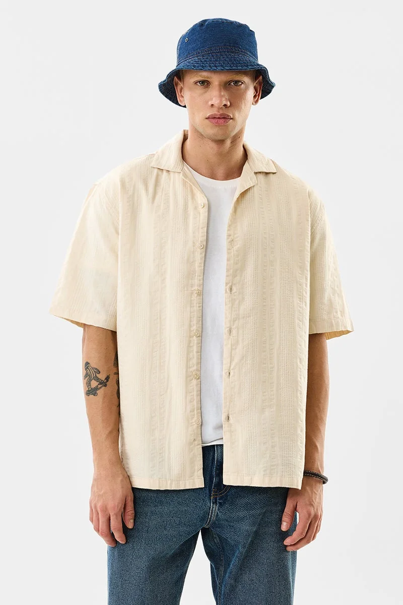 SNITCH Textured Box Fit Cuban Collar 100% Cotton Shirt