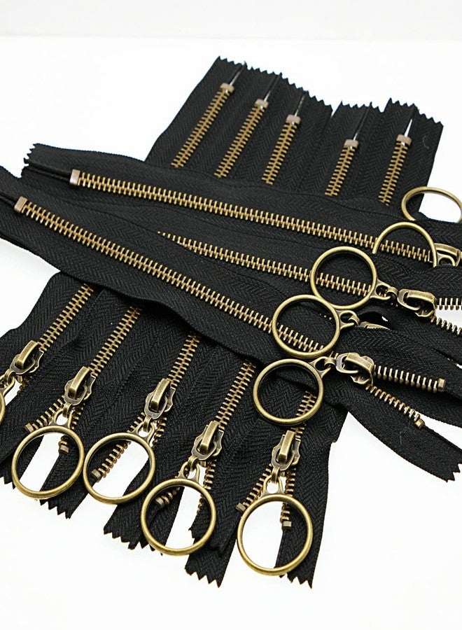 Leekayer 10 PCS 12 Inch (30cm) #5 Metal Zippers for Sewing Bags Crafts Antique Brass Plated Brass Zippers Ring Pull Bronze Zipper Bulk (#5 Anti-Brass) - Image 1