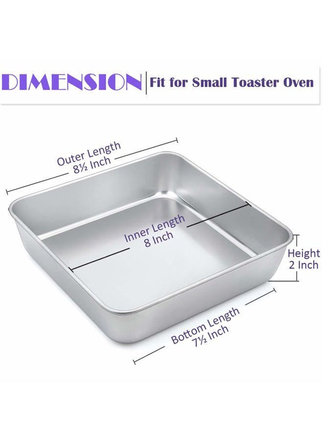 E-far 8 Inch Square Cake and Brownie Pan, Square Baking Pans Stainless Steel Bakeware Set of 3, Non-toxic & Healthy, Easy Clean & Dishwasher Safe - Image 2