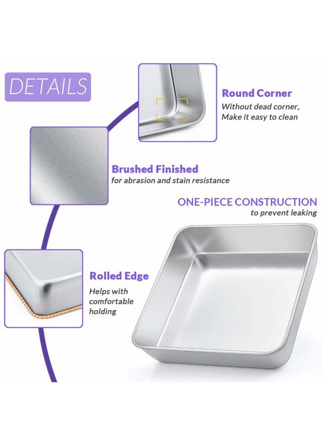 E-far 8 Inch Square Cake and Brownie Pan, Square Baking Pans Stainless Steel Bakeware Set of 3, Non-toxic & Healthy, Easy Clean & Dishwasher Safe - Image 3
