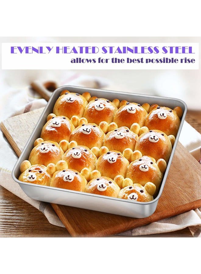 E-far 8 Inch Square Cake and Brownie Pan, Square Baking Pans Stainless Steel Bakeware Set of 3, Non-toxic & Healthy, Easy Clean & Dishwasher Safe - Image 5
