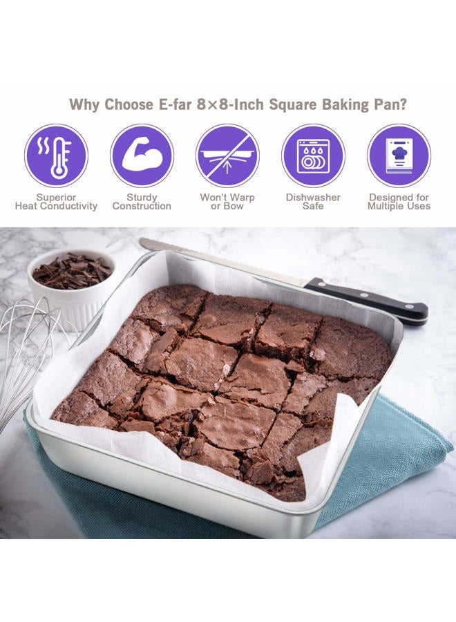 E-far 8 Inch Square Cake and Brownie Pan, Square Baking Pans Stainless Steel Bakeware Set of 3, Non-toxic & Healthy, Easy Clean & Dishwasher Safe - Image 4
