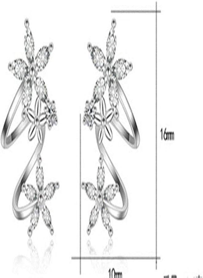 El Regalo Trandy & Graceful Elegant Flower Curved Ear-Clip Earrings- Cartilage Fashion Crawler Climber Cubic Zirconia Crystal Ear Cuff Stud Earrings For Women & Girl - Image 3